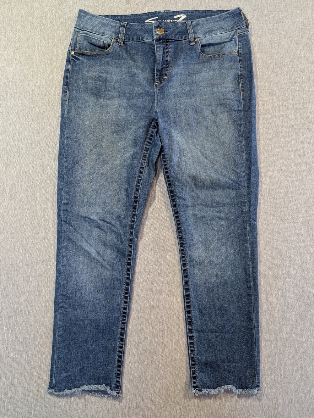 Seven7 Mid Rise Slim Straight Jeans Women's 16W Blue Fringe Hem